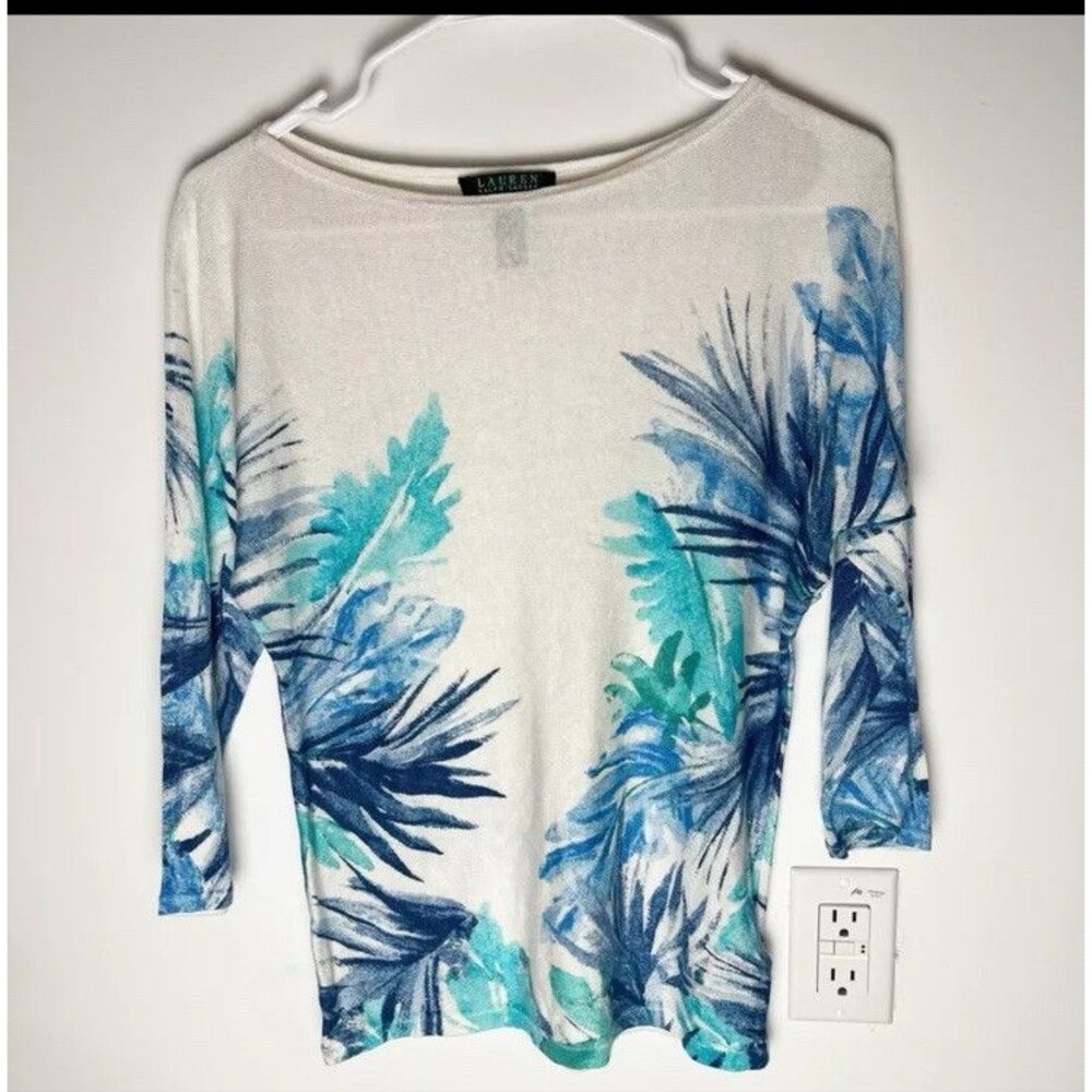 Lauren Ralph Lauren Sweater Womens Size S Floral Pullover Cotton Linen Blend